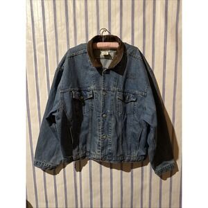 Roots‎ Athletics Vintage Denim Jacket Men's XXL Brown leather Collar